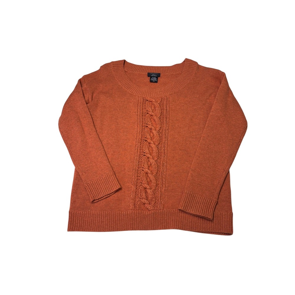 Lord & Taylor Cashmere Blend Cable Knit Sweater‎ Orange Wool Scoop Neck Womens M